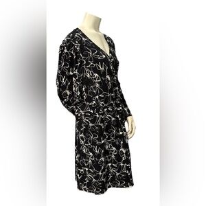 Nine West Long Sleeve Wrap Dress Womens XXL Puffed Sleeve V-neck Black&White NWT
